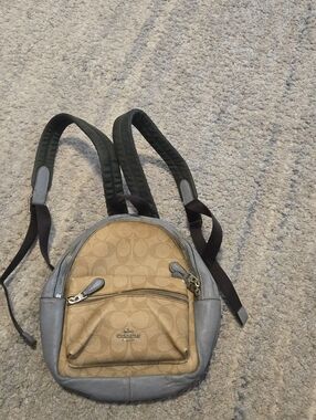 Coach Mini Charlie Backpack Signature Canvas Leather Grey Brown F58315